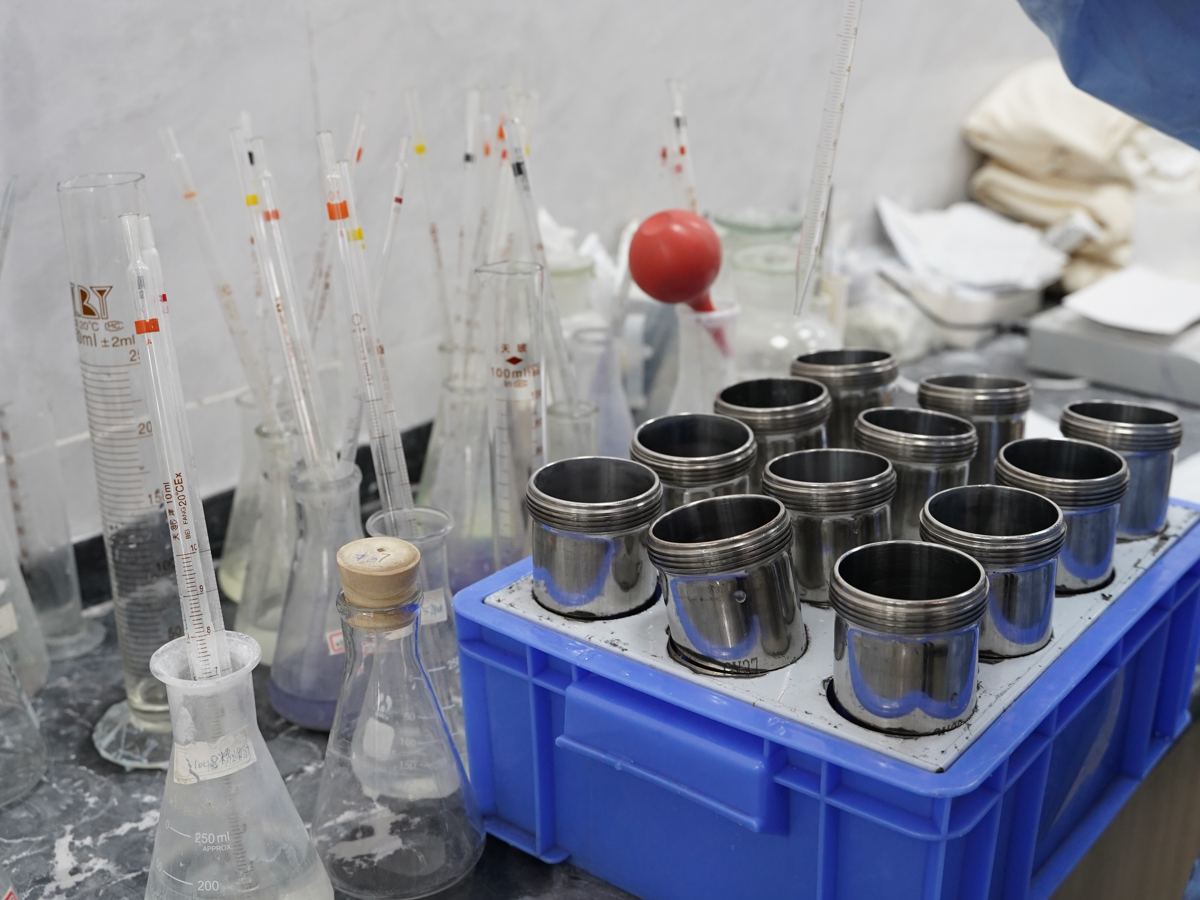 Color matching in a dye lab at a partner factory in China
