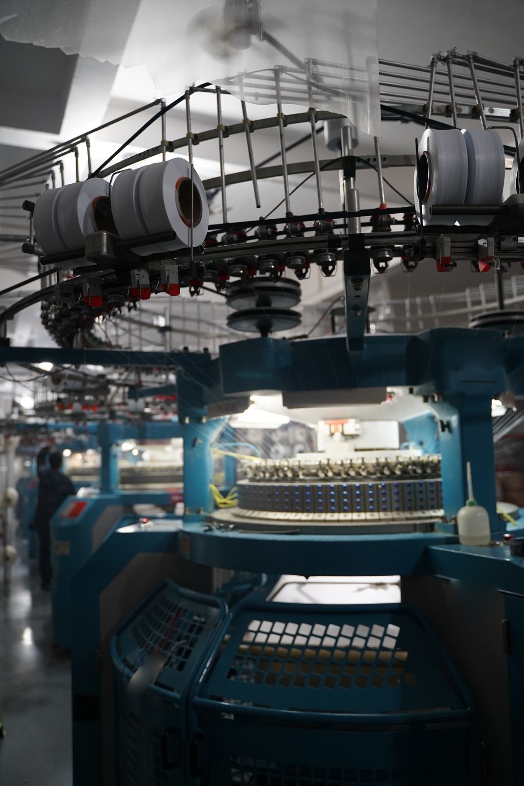 Circular knitting machines at a knitting mill in China